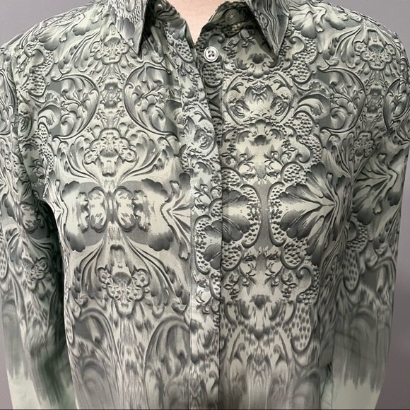 Silence + Noise Sage Green Print Button Down Long Sleeve Blouse - Picture 3 of 10